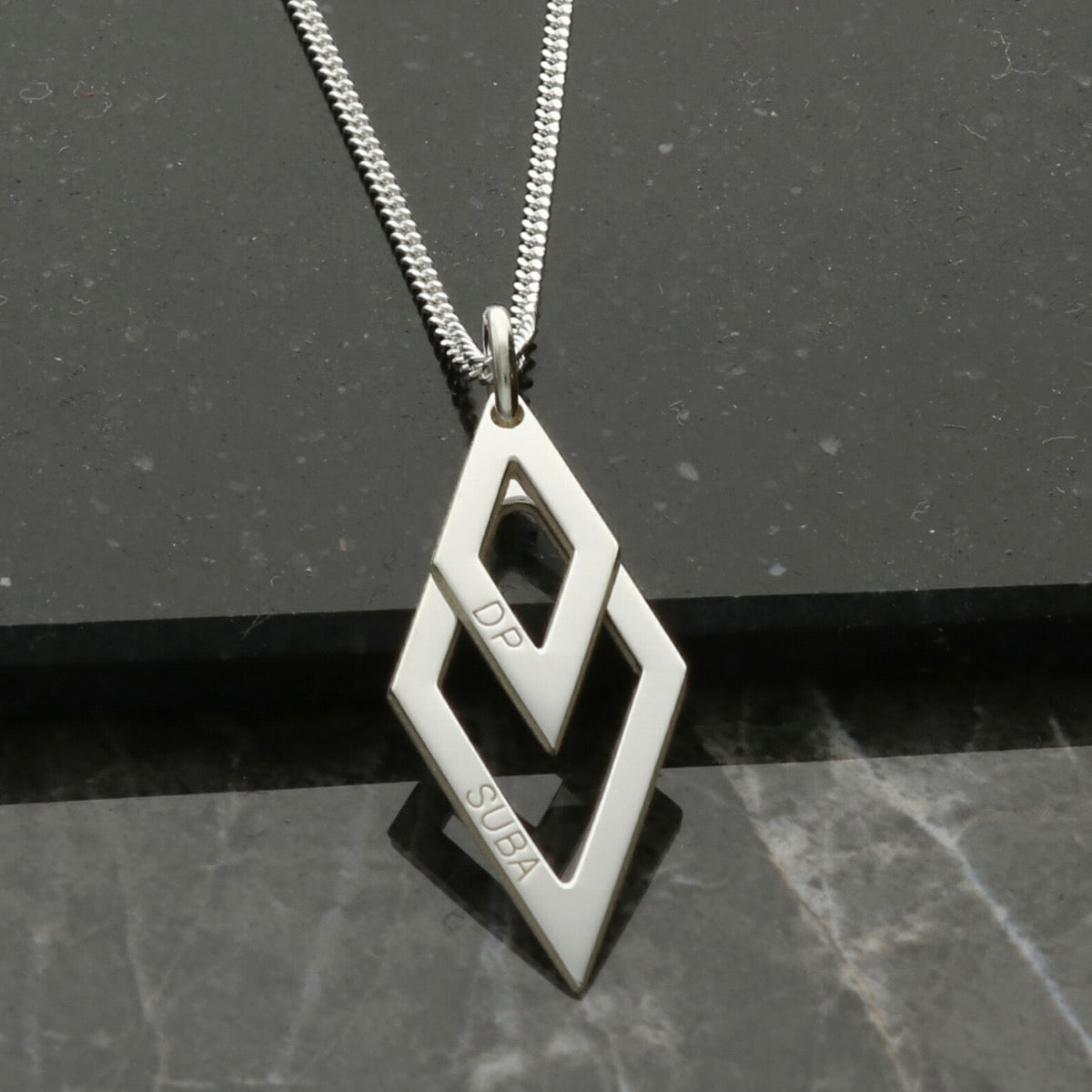 9ct White Gold Double Diamond Pendant