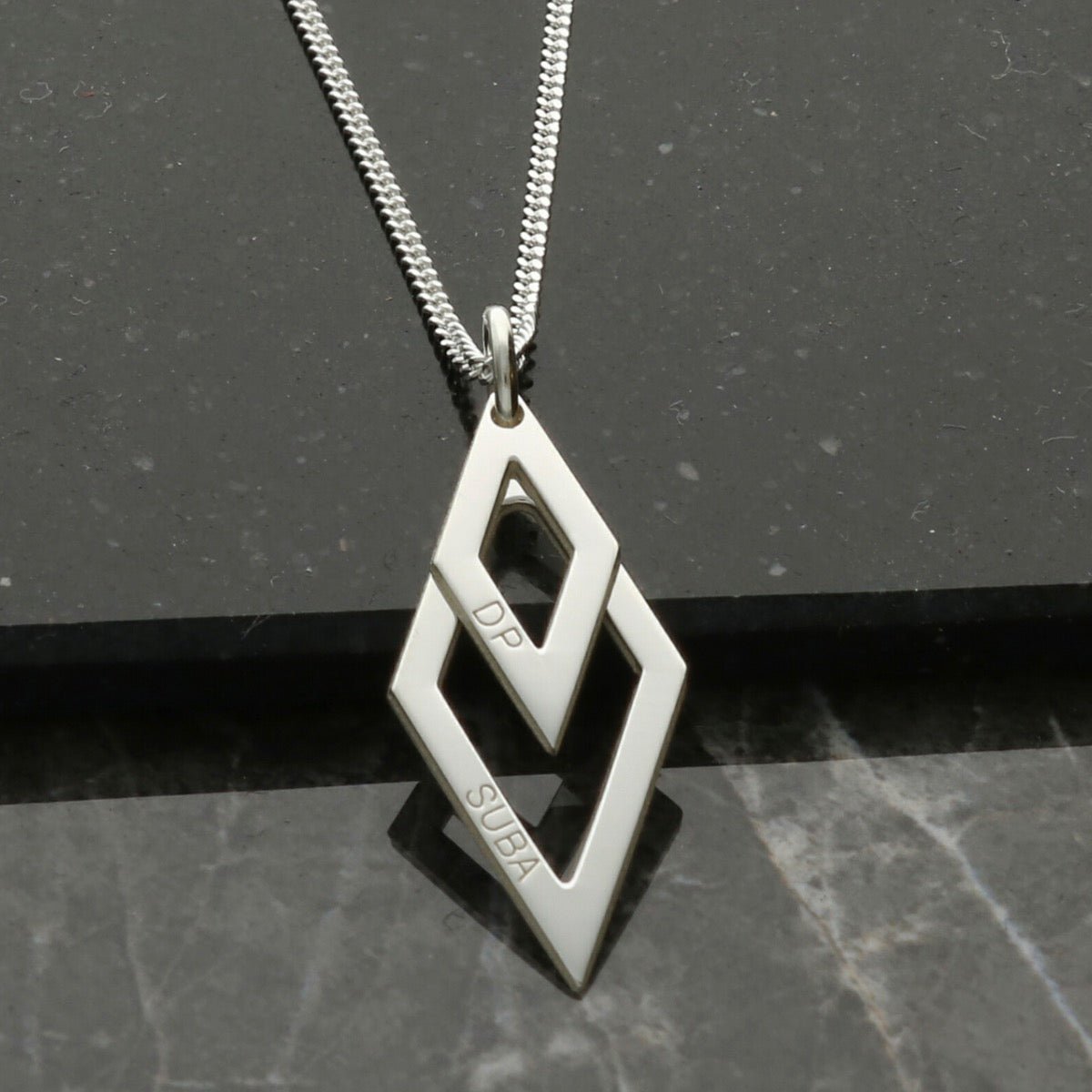 9ct White Gold Double Diamond Pendant - Love Silver Jewellery