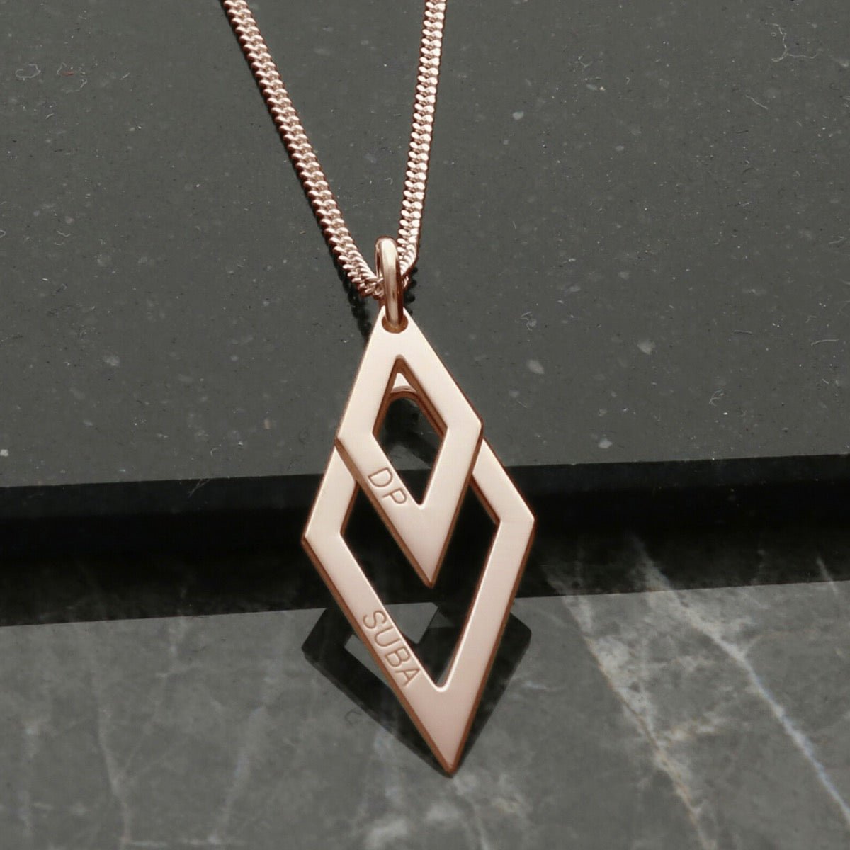 Solid 9ct Rose Gold Double Diamond Pendant - Love Silver Jewellery