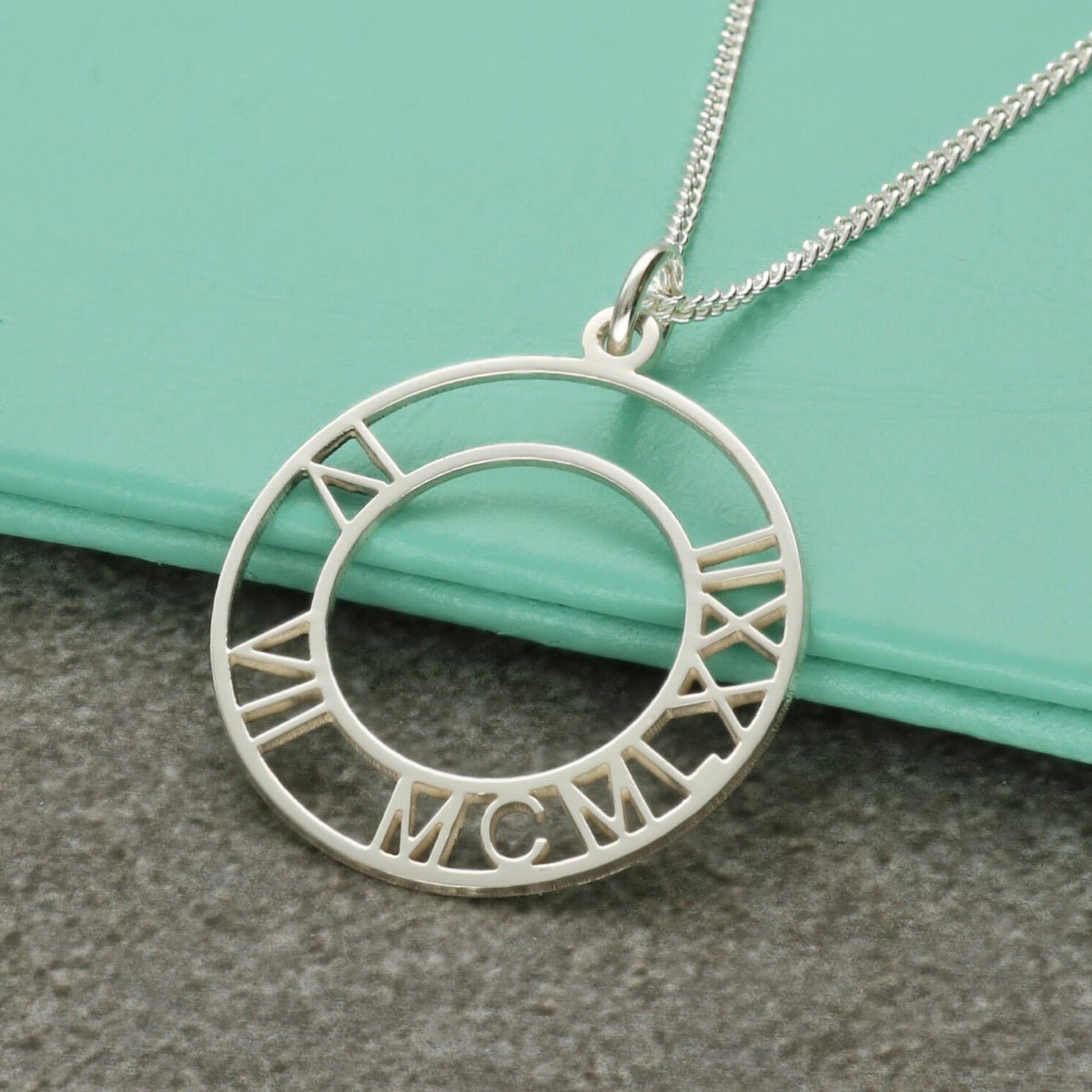 Sterling Silver Roman Numerals Special Date Disc Necklace - Love Silver Jewellery