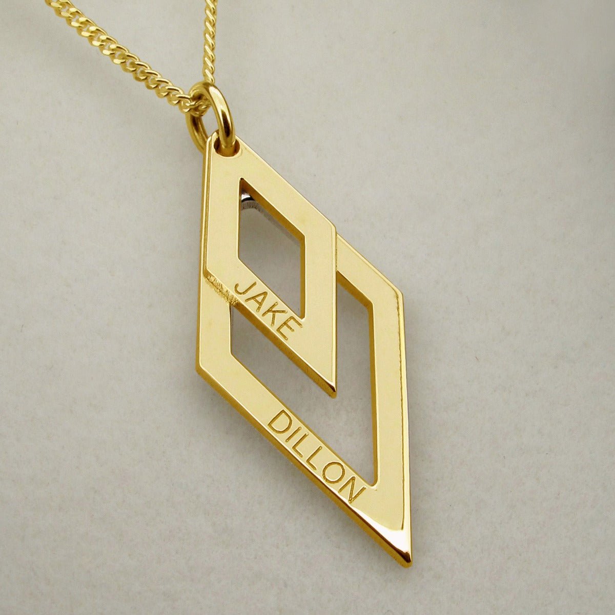 9ct Yellow Gold Plated Engraved Double Diamond Pendant Necklace - Love Silver Jewellery