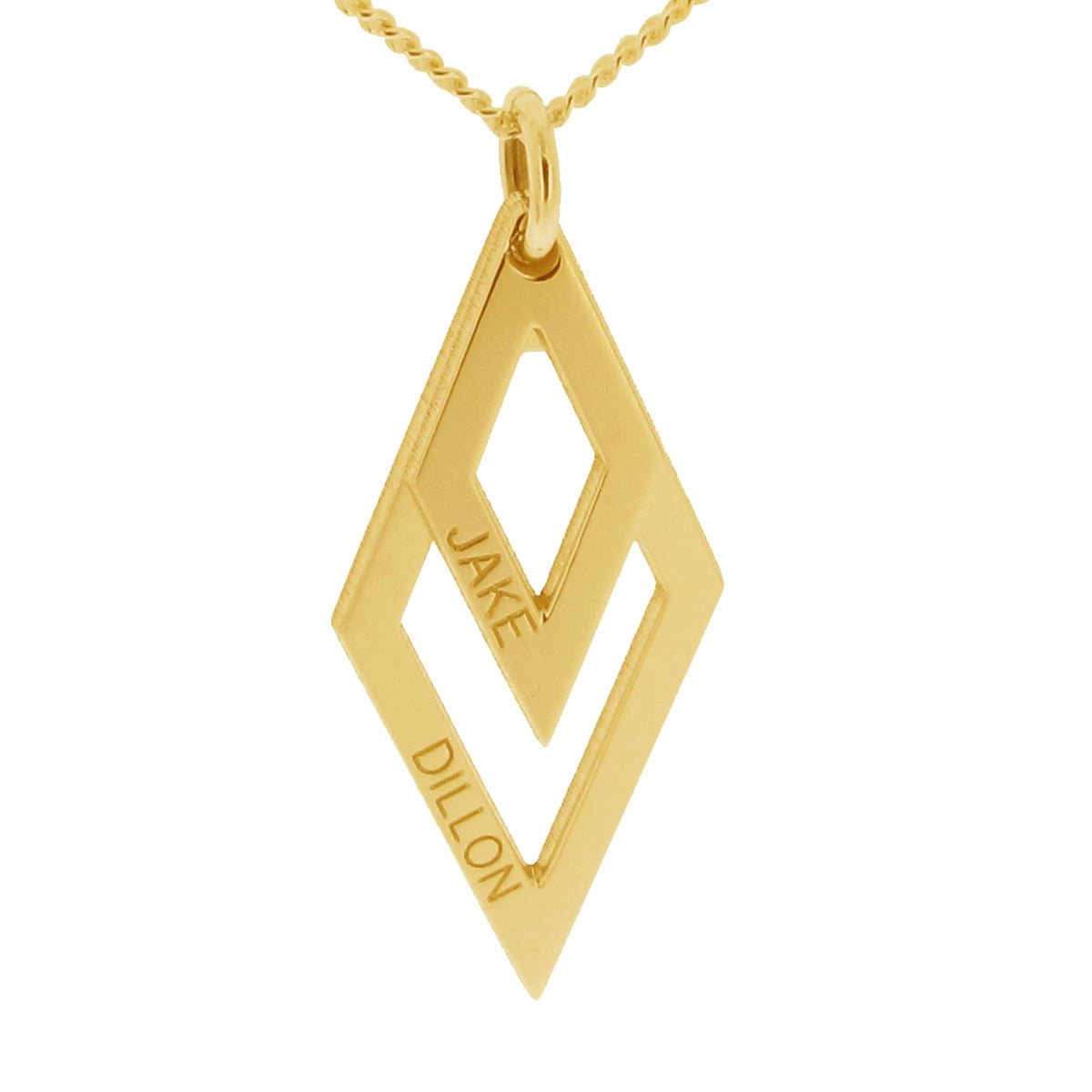 9ct Yellow Gold Plated Engraved Double Diamond Pendant Necklace - Love Silver Jewellery