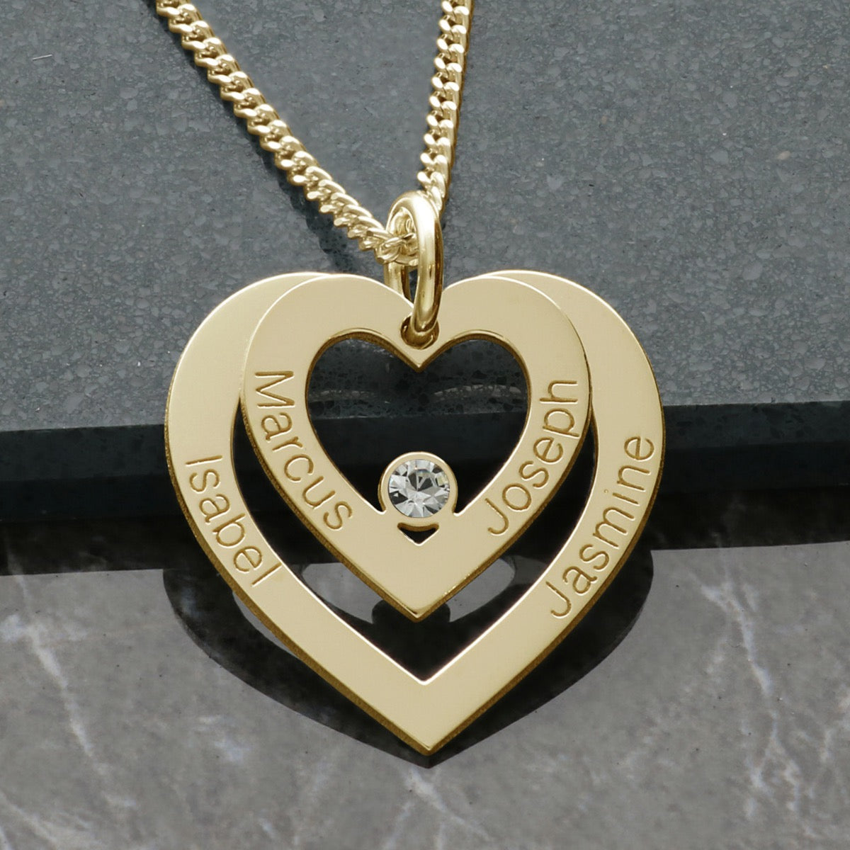 9ct Yellow Gold Double Heart Personalised Necklace With Diamond