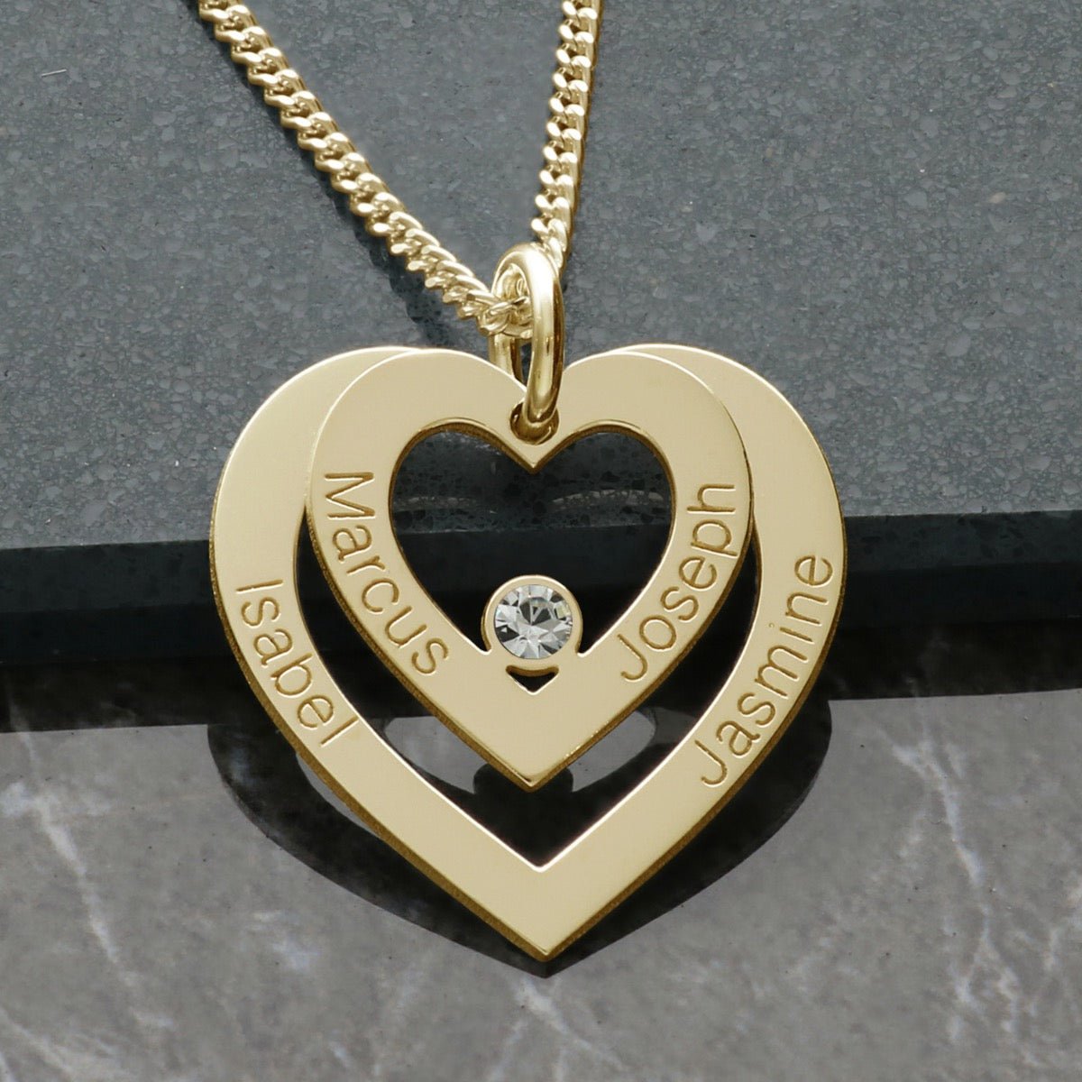9ct Yellow Gold Double Heart Personalised Necklace With Diamond - Love Silver Jewellery