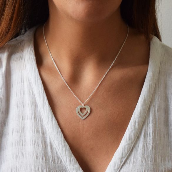 9ct White Gold Double Heart Personalised Necklace - Love Silver Jewellery