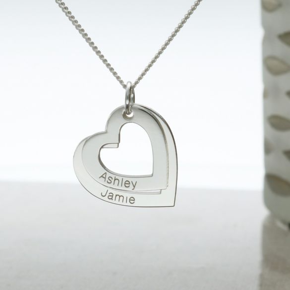 9ct White Gold Personalised Two Hearts Necklace