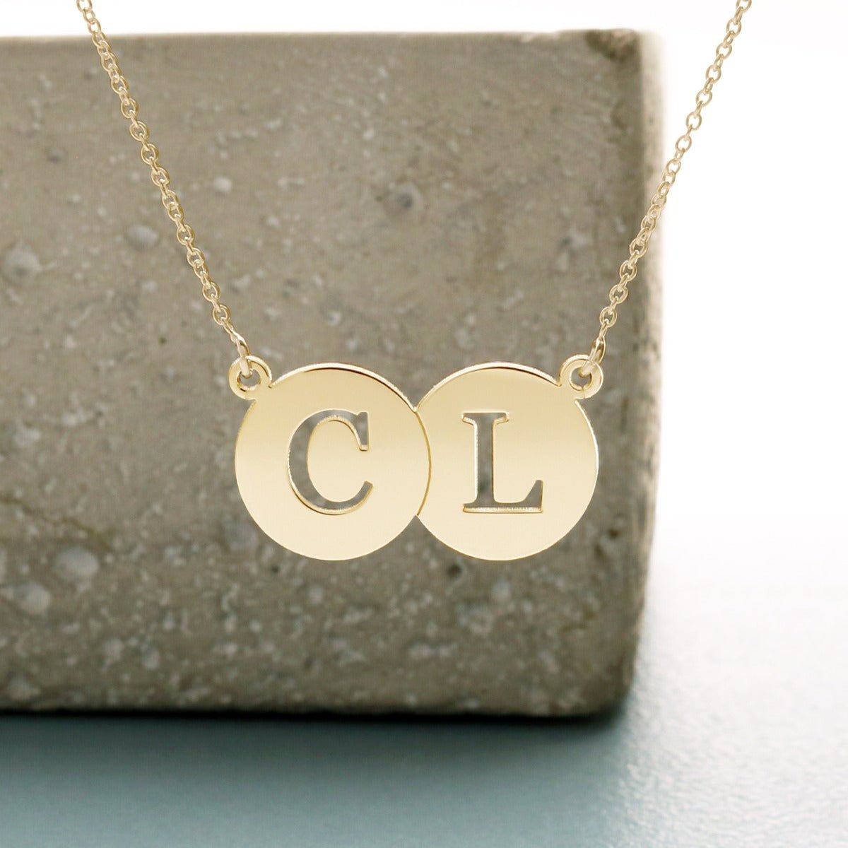 9ct Yellow Gold Double Disc Cut Out initial Pendant - Love Silver Jewellery