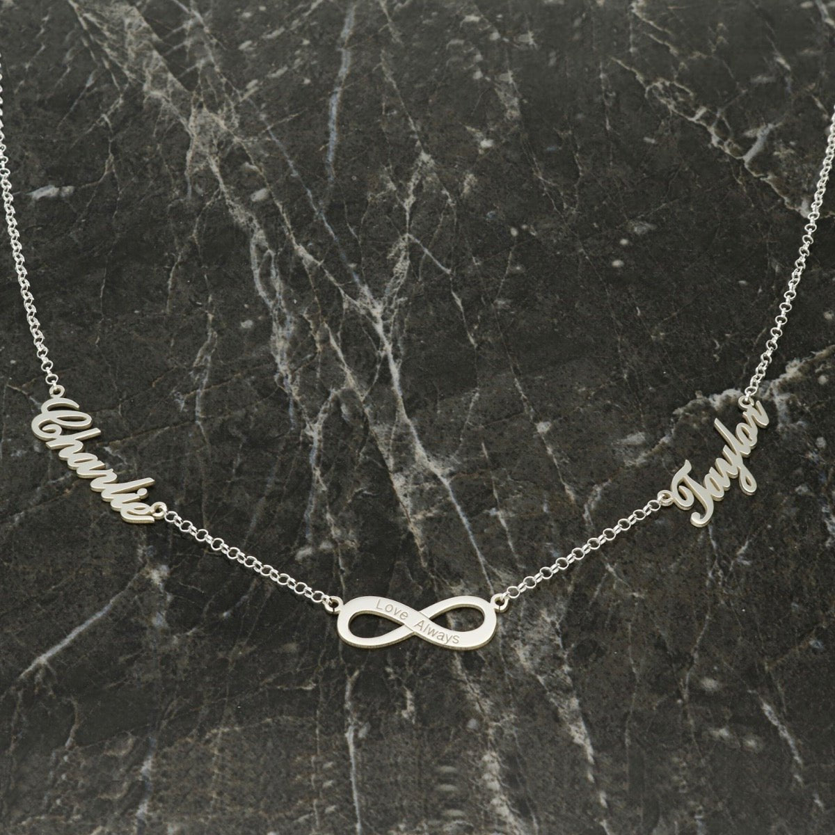 Sterling Silver Double Name Necklace With Infinity - Love Silver Jewellery