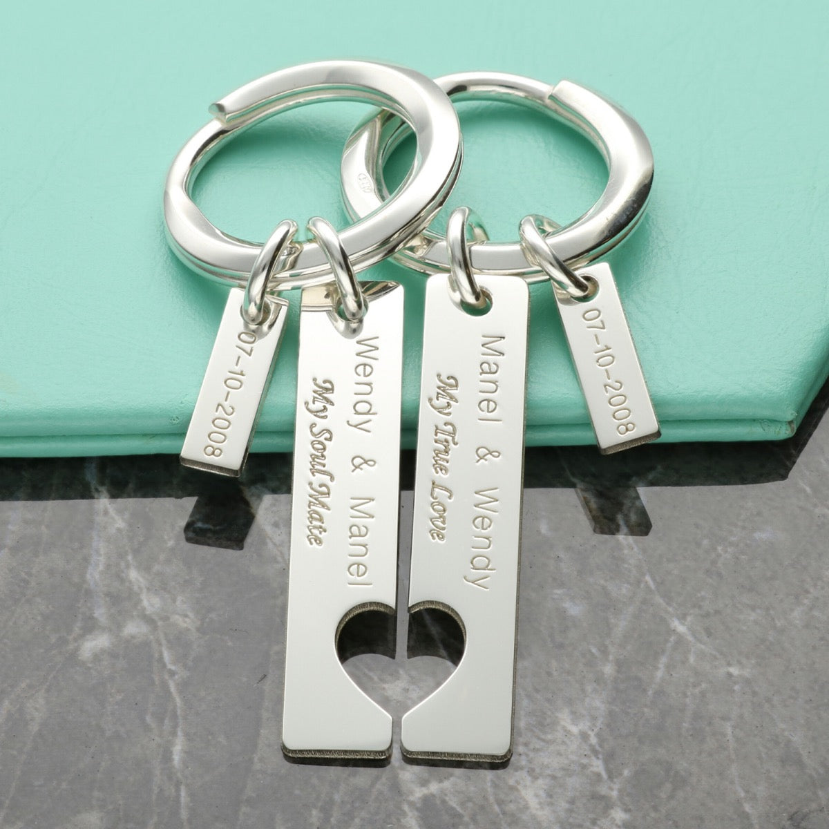 Sterling Silver Personalised Joining Heart Couples Keyrings