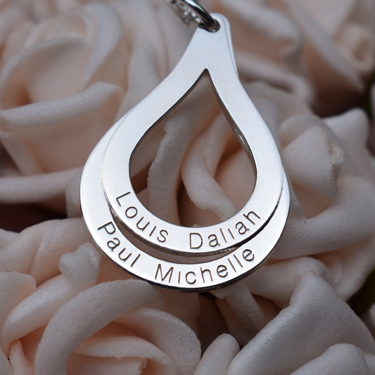 Sterling Silver Tear Drop Personalised Family Necklace - Love Silver Jewellery