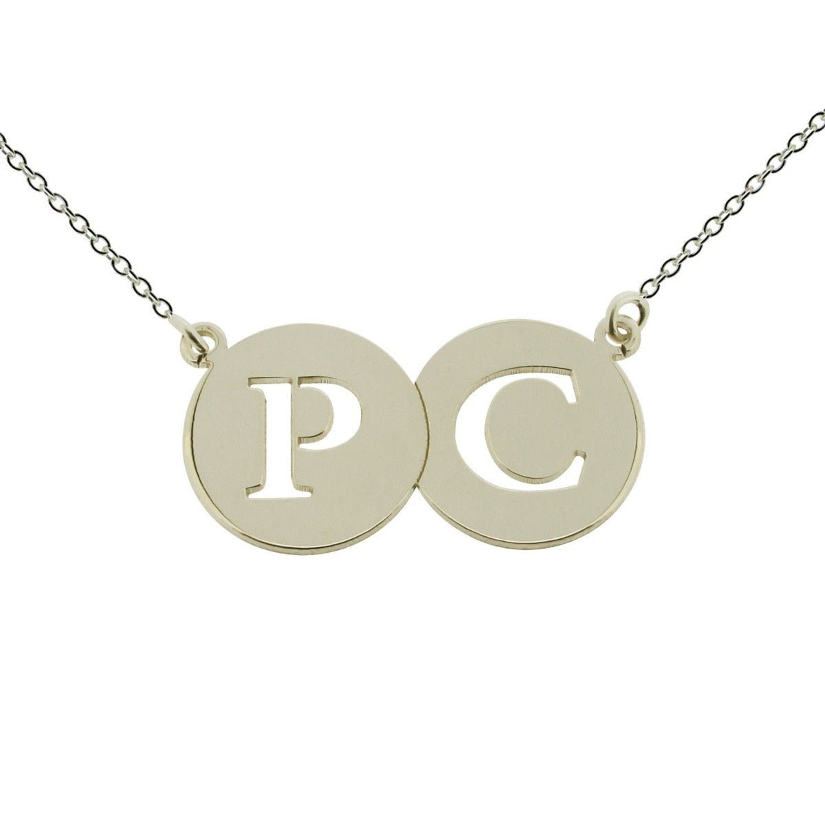 9ct White Gold Double Disc Cut Out initial Pendant - Love Silver Jewellery