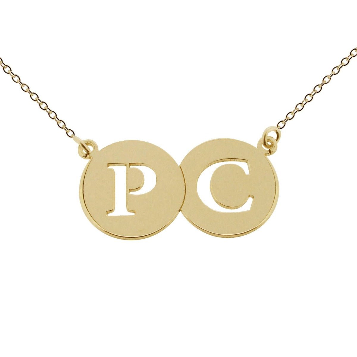 9ct Yellow Gold Double Disc Cut Out initial Pendant - Love Silver Jewellery