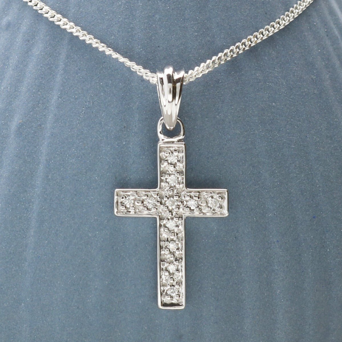 9ct White Gold Diamond Set Cross Pendant With Optional Chain - Love Silver Jewellery