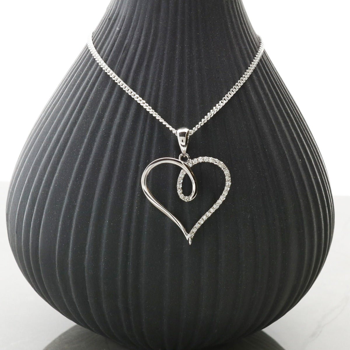 9ct White Gold Diamond Set Heart Pendant & Optional Chain - Love Silver Jewellery