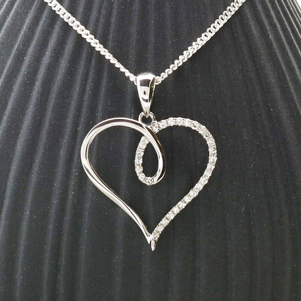 9ct White Gold Diamond Set Heart Pendant & Optional Chain - Love Silver Jewellery
