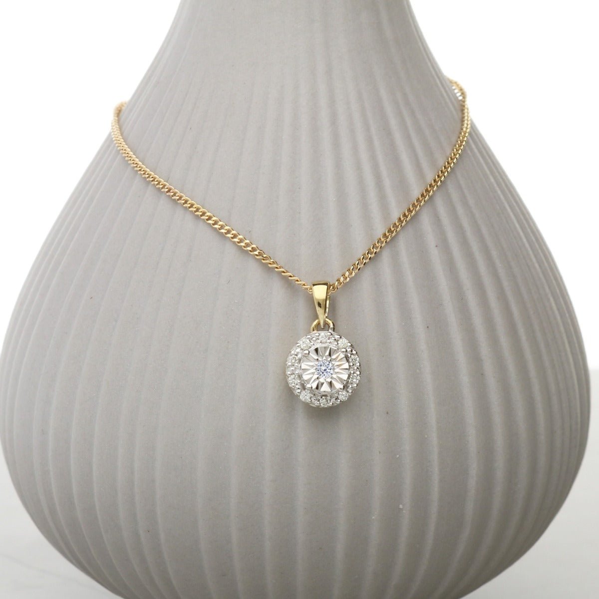9ct Yellow Gold & Diamond Set Round 0.7ct Diamond Pendant With Optional Chain - Love Silver Jewellery