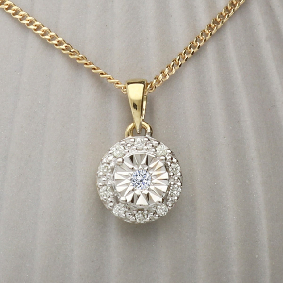9ct Yellow Gold & Diamond Set Round 0.7ct Diamond Pendant With Optional Chain
