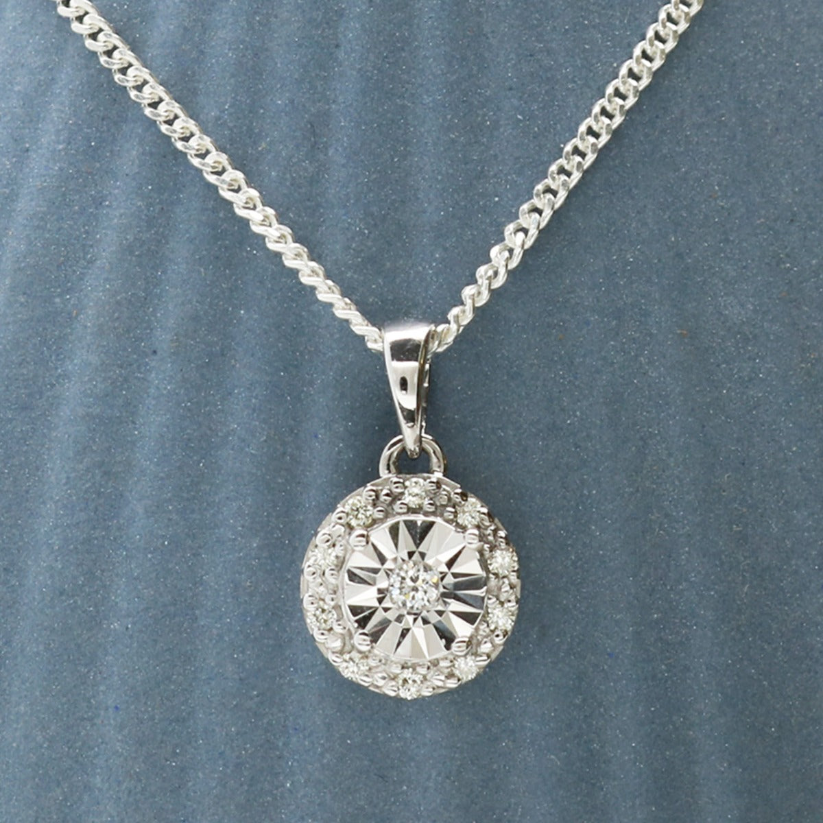 Round Diamond Pendant Set In 9ct White Gold & Optional Chain