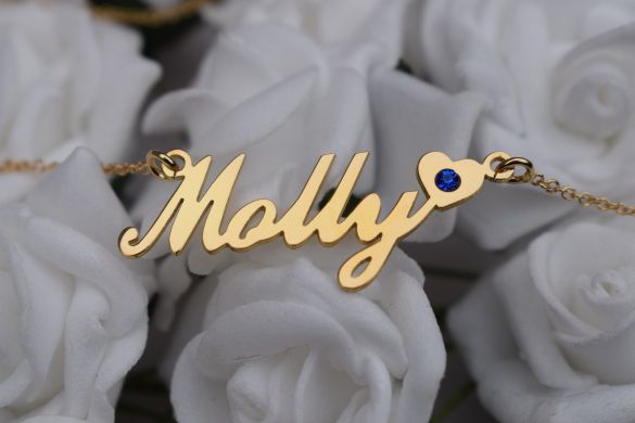 9ct Yellow Gold Carrie Style Personalised Name Necklace With Heart & Birthstone