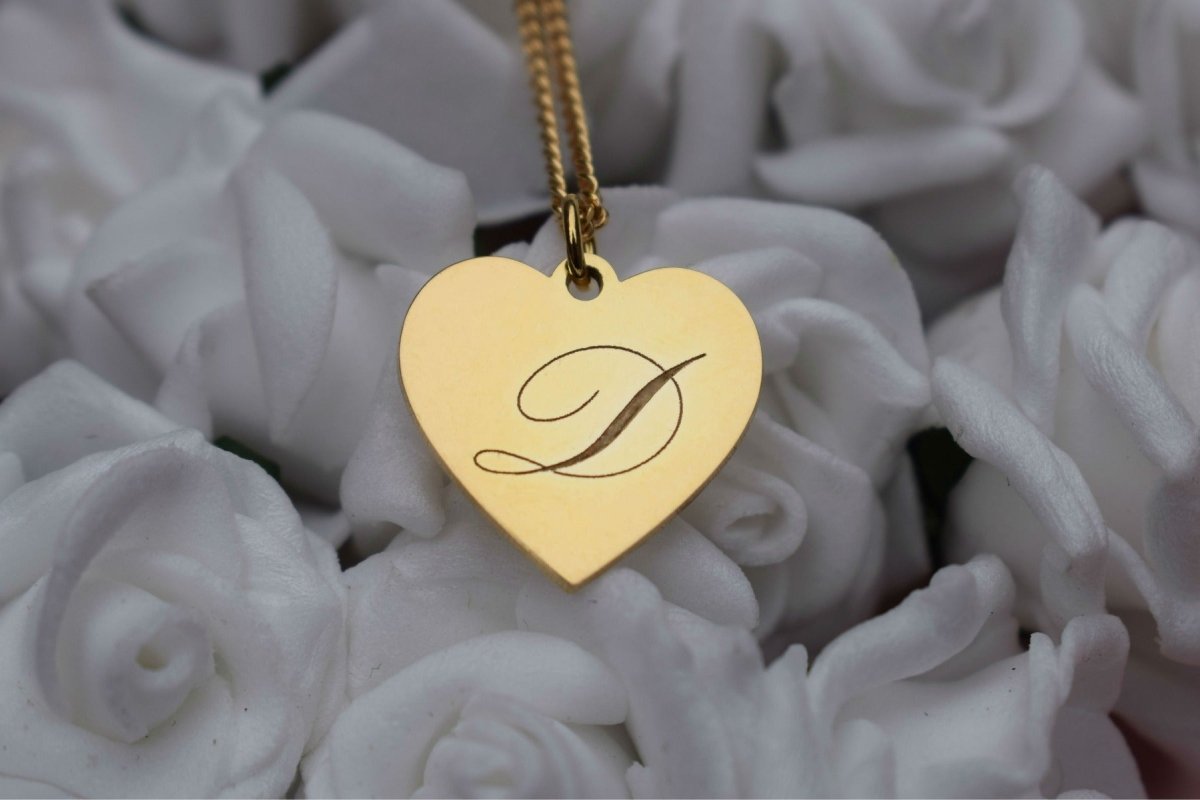 9ct Yellow Gold Engraved Initial Heart Pendant - Love Silver Jewellery