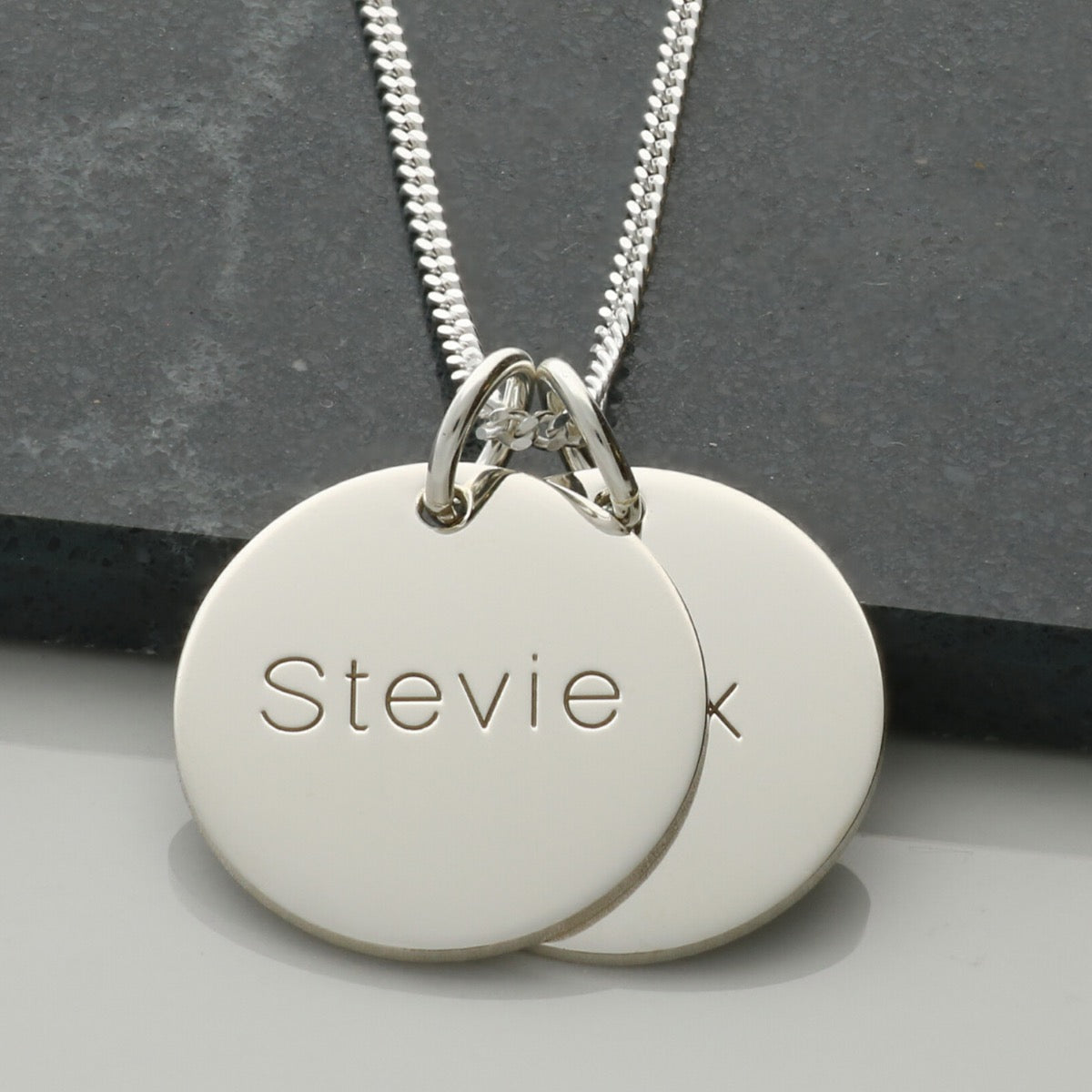 Sterling Silver Engraved Two Disc Pendants and Chain