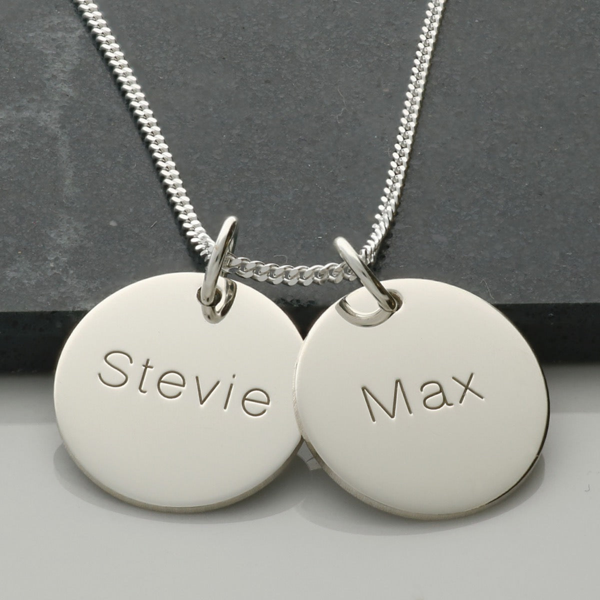 Sterling Silver Engraved Two Disc Pendants and Chain
