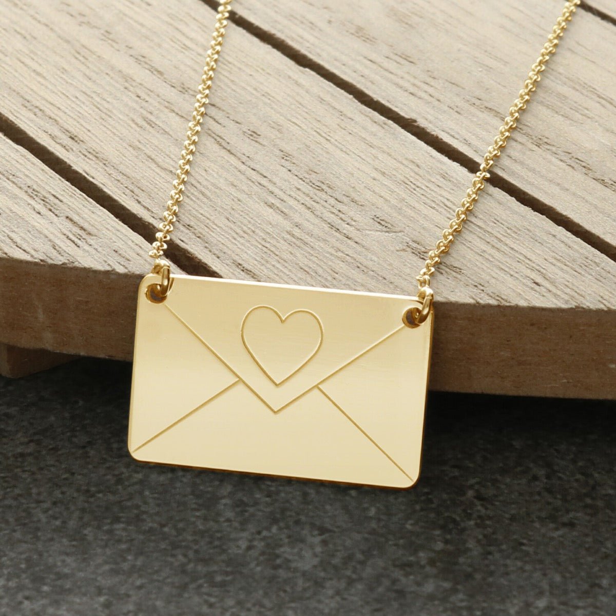 9ct Yellow Gold Plated Engraved Envelope Necklace - Love Silver Jewellery