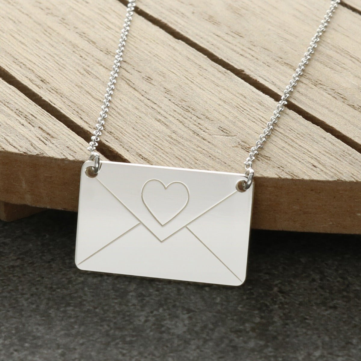 Sterling Silver Engraved Envelope Necklace - Love Silver Jewellery