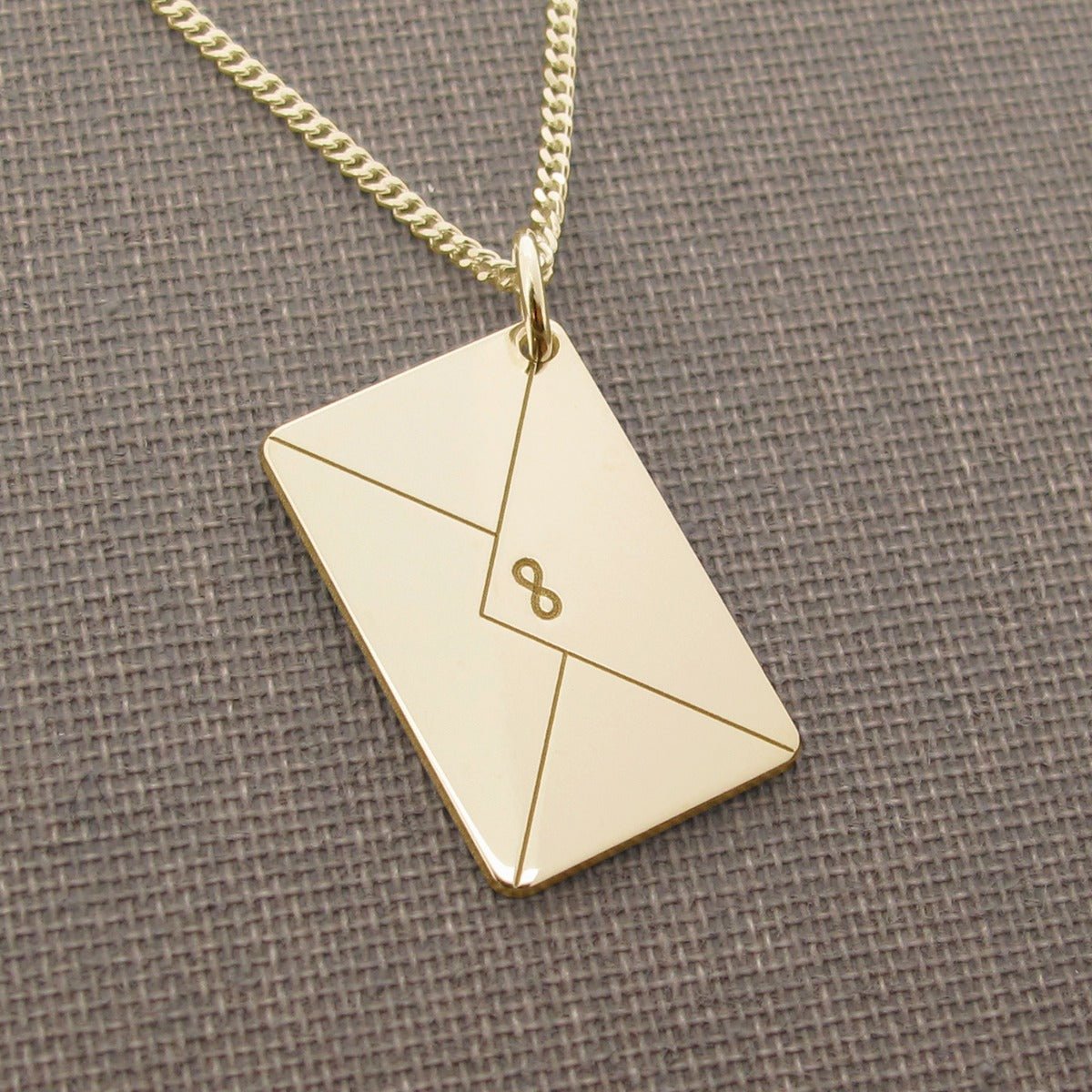 9ct Yellow Gold Plated Engraved Envelope Pendant - Love Silver Jewellery