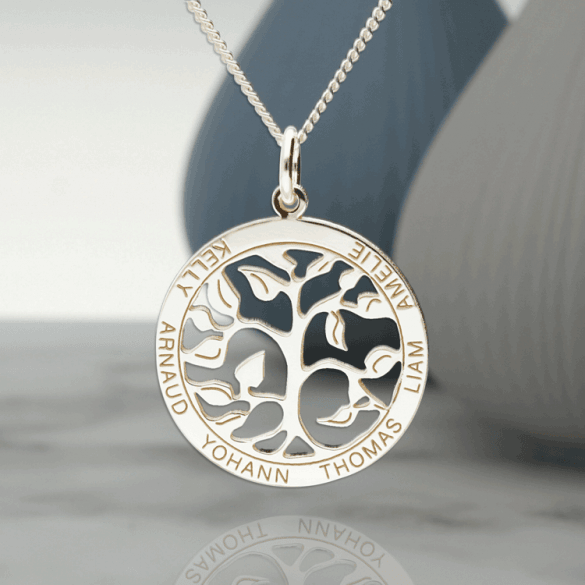 Sterling Silver Filigree Tree of Life Disc Personalised Family Necklace - Love Silver Jewellery