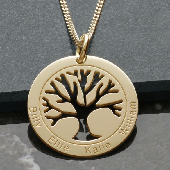 9ct Yellow Gold Tree of Life Disc Family Necklace - Love Silver Jewellery