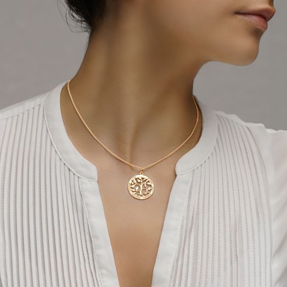 9ct Rose Gold Filigree Tree of Life Disc Personalised Family Necklace