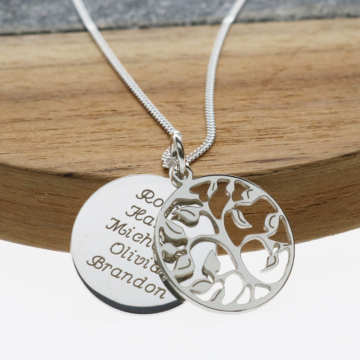 Sterling Silver Filigree Tree Of Life With Personalised Disc & Chain - Love Silver Jewellery