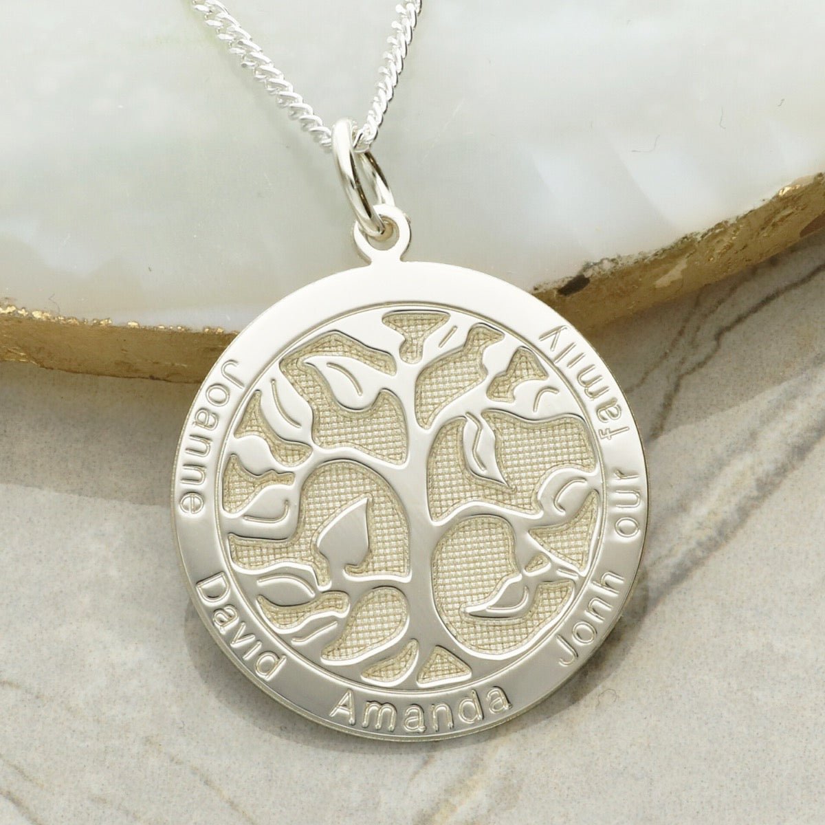 Sterling Silver 3D Tree of Life Filigree Disc Family Necklace - Love Silver Jewellery