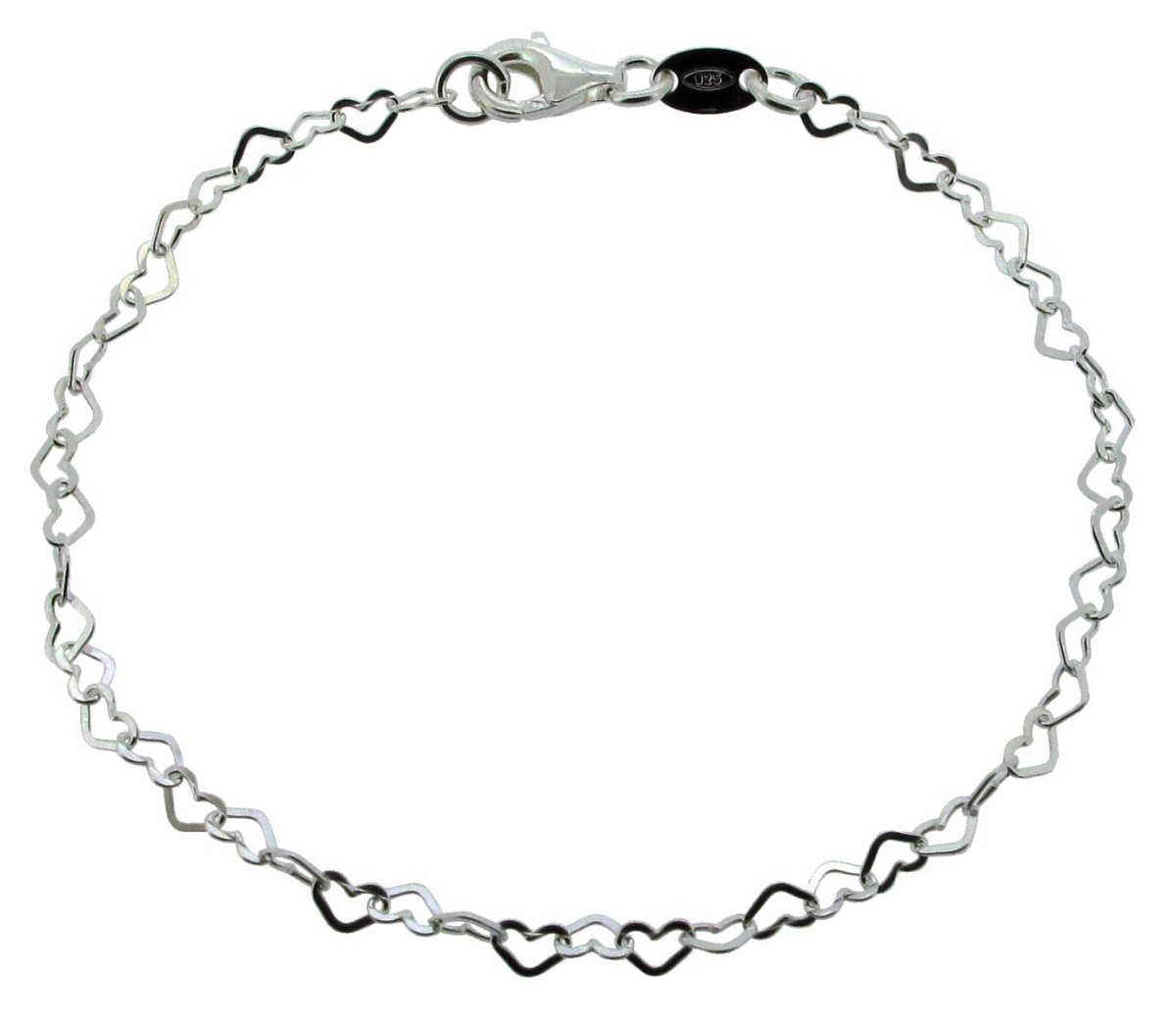 Sterling Silver Ladies Flat Heart Link Charm Bracelet - Love Silver Jewellery