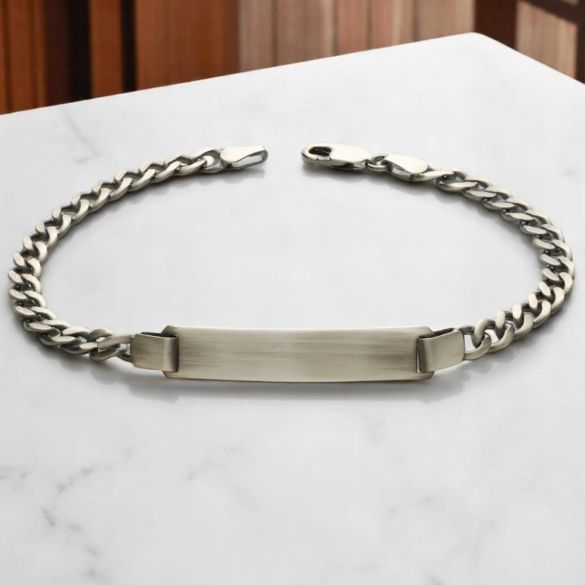 Antique Finish Sterling Silver Mens Slim ID Bracelet With Optional Engraving - Love Silver Jewellery