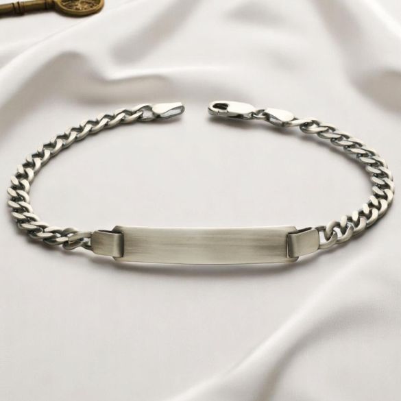 Antique Finish Sterling Silver Mens Slim ID Bracelet With Optional Engraving - Love Silver Jewellery