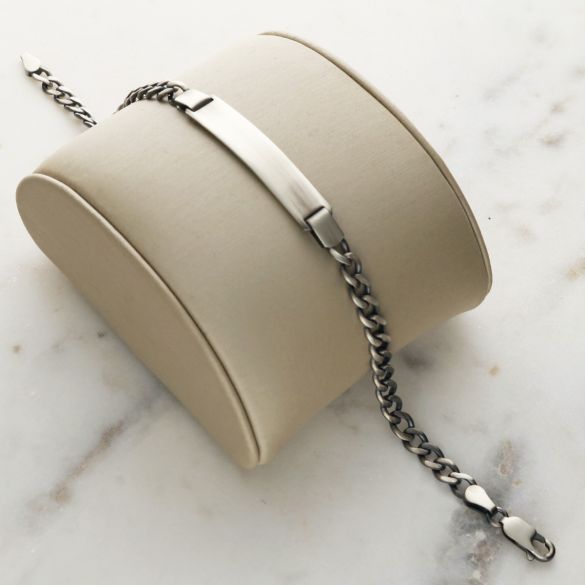 Antique Finish Sterling Silver Mens Slim ID Bracelet With Optional Engraving - Love Silver Jewellery