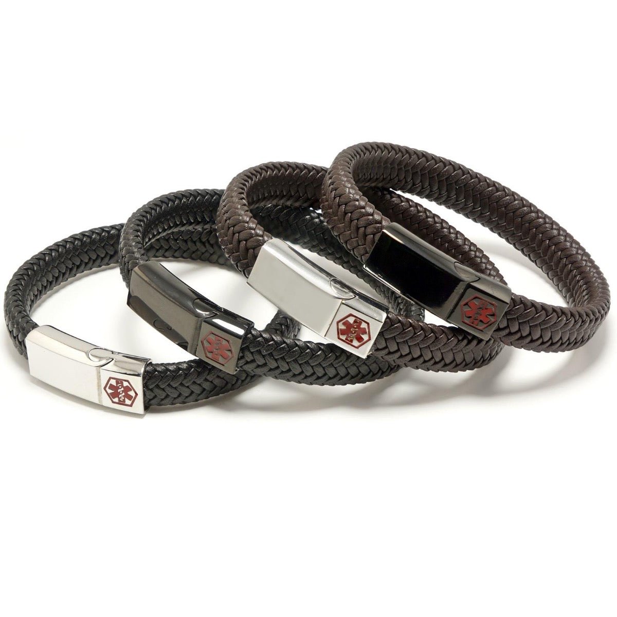Unisex Braided Leather and Stainless Steel Medical Bracelet with Free Engraving - Love Silver Jewellery