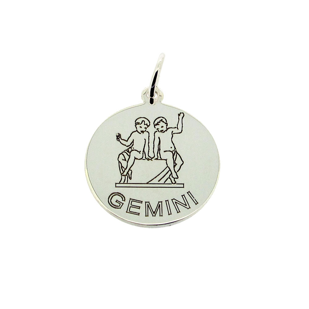 Sterling Silver 20mm Round Zodiac Pendant Necklace With Optional Engraving
