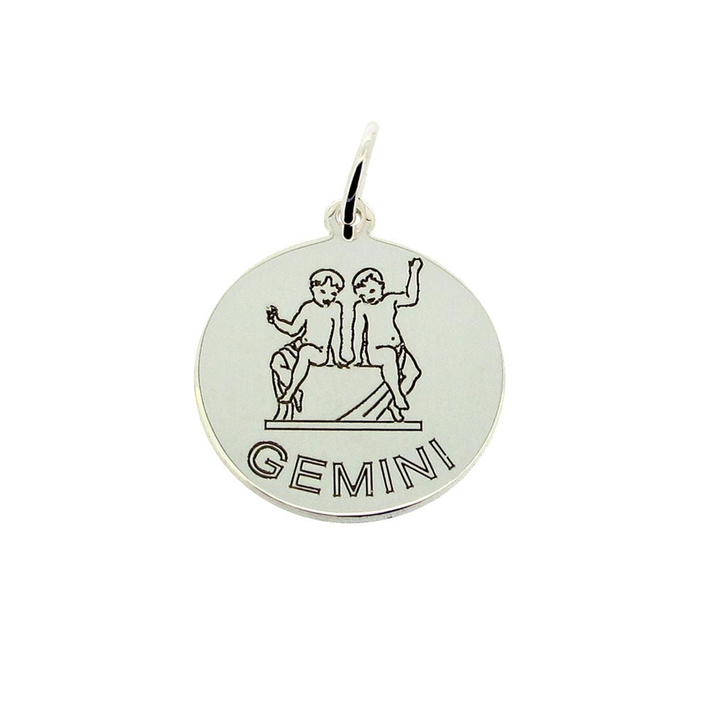 Sterling Silver 20mm Round Zodiac Pendant Necklace With Optional Engraving - Love Silver Jewellery