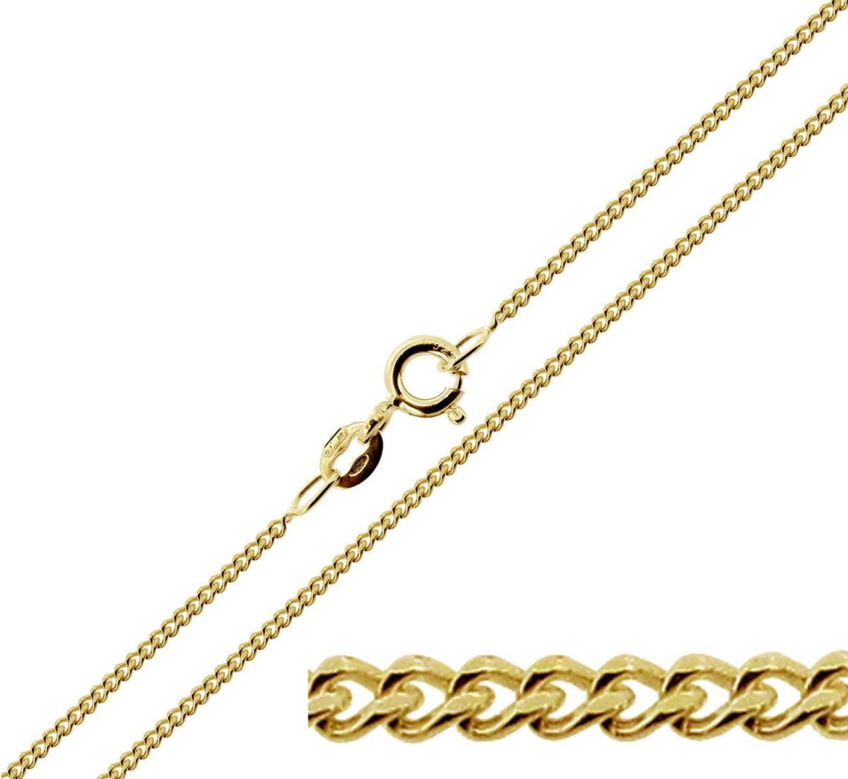 9ct Yellow Gold Plated 2.1mm Diamond Cut Curb Chain - Love Silver Jewellery