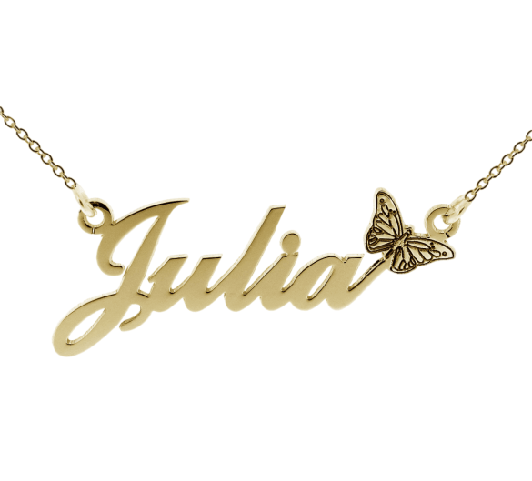 9ct Yellow Gold Carrie Style Personalised Name Necklace with Butterfly - Love Silver Jewellery