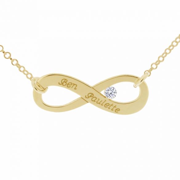 9ct Yellow Gold Infinity Necklace With CZ Crystal - Love Silver Jewellery