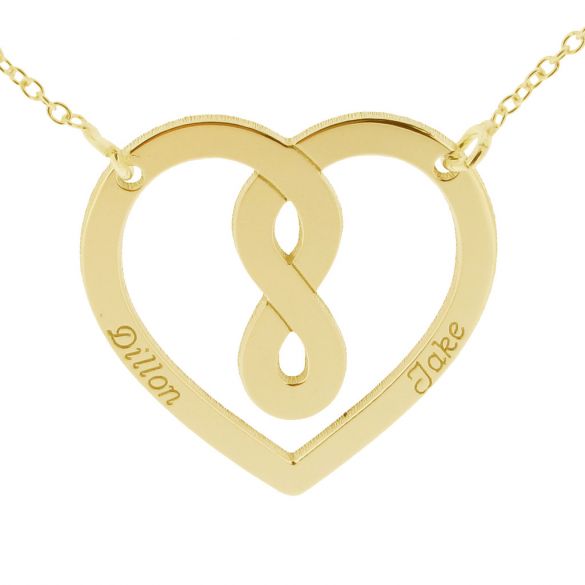 9ct Yellow Gold Plated Heart Infinity Necklace - Love Silver Jewellery
