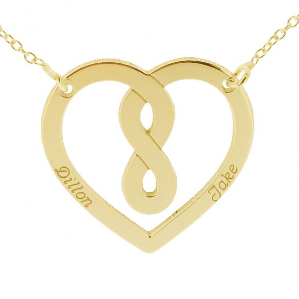 9ct Yellow Gold Heart Infinity Necklace - Love Silver Jewellery