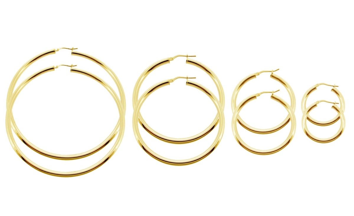 9ct Yellow Gold Plated 3mm Hoop Sleeper Earrings - Love Silver Jewellery