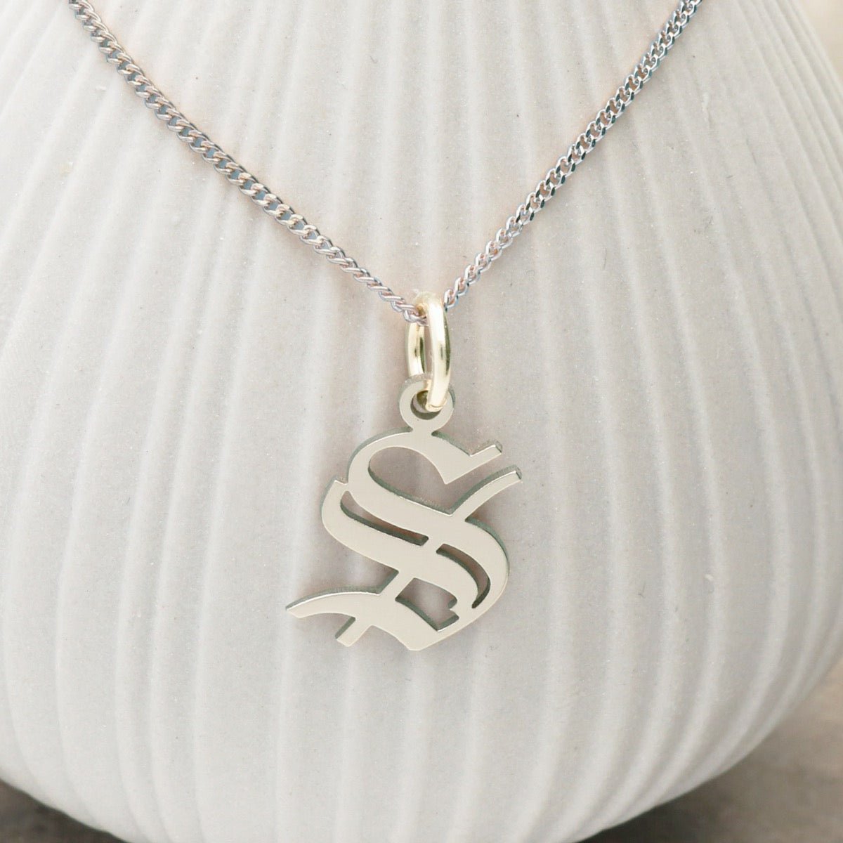 Sterling Silver Gothic Initial And Chain - Love Silver Jewellery