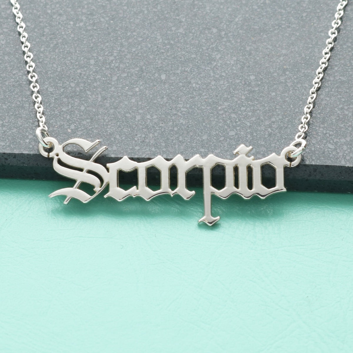 Sterling Silver Gothic Old English Zodiac Necklace