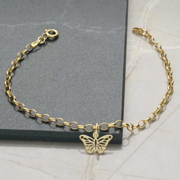 Yellow Gold Plated Bracelet With Butterfly Charm And Chain Style Choice - Love Silver Jewellery